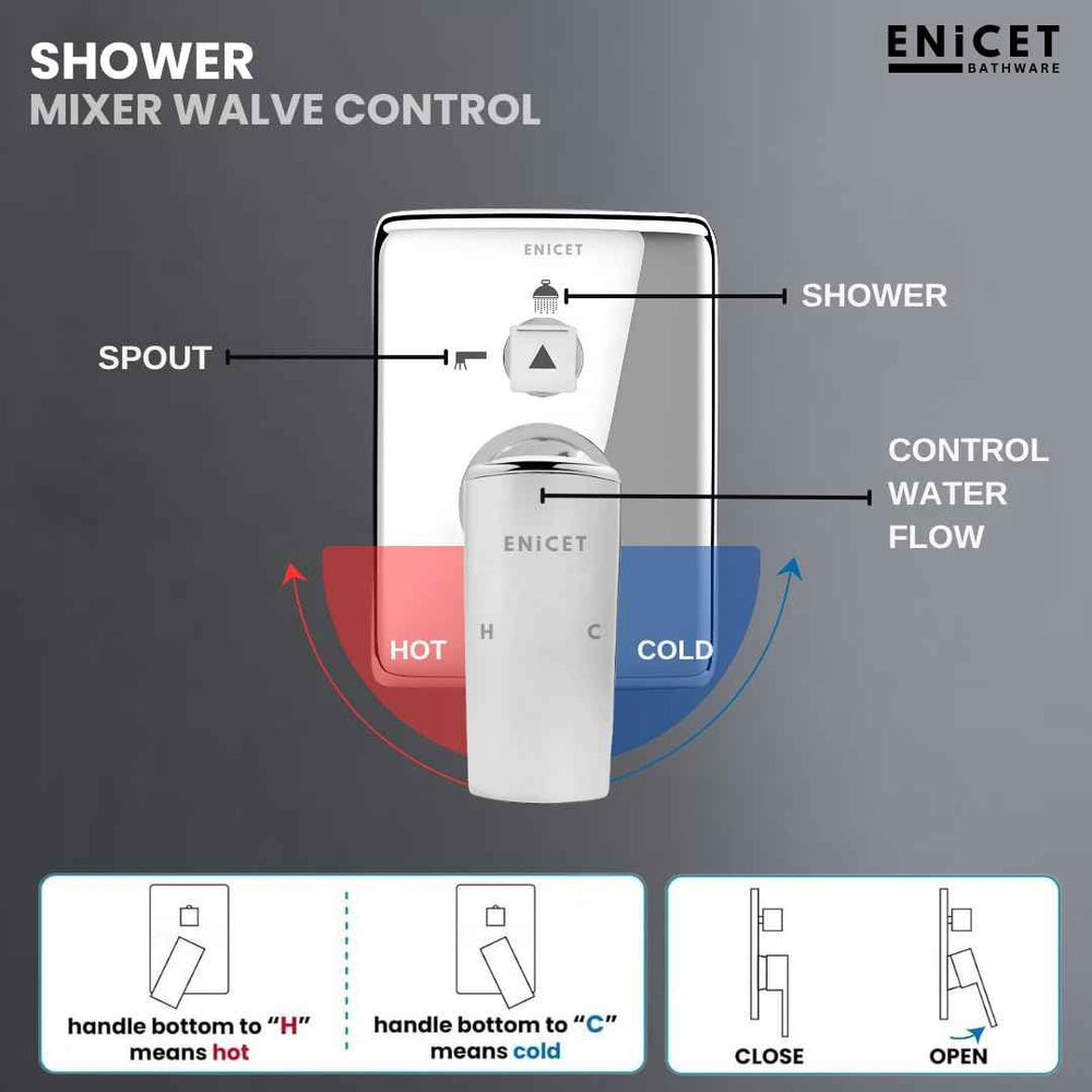 Enicet High Flow Single Lever Diverter Set, 6 Inch Overhead Shower Shower, Rain Flow Overhead Shower,rust-resistant, Chrome Plated, Bathroom Shower System, Bathroom Mixer Tap, Full Set