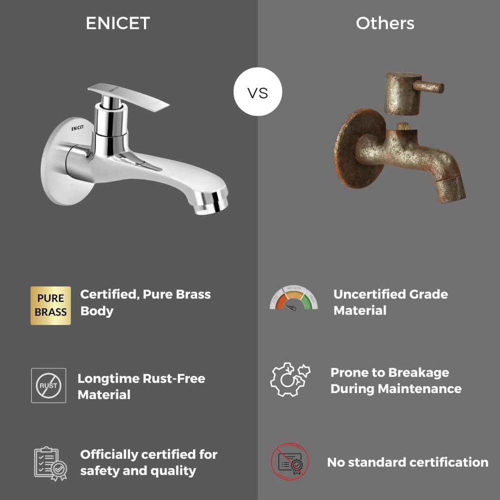 Brass Bib Cock Tap - ENICET Long Body Chrome Wall Mounted Faucet