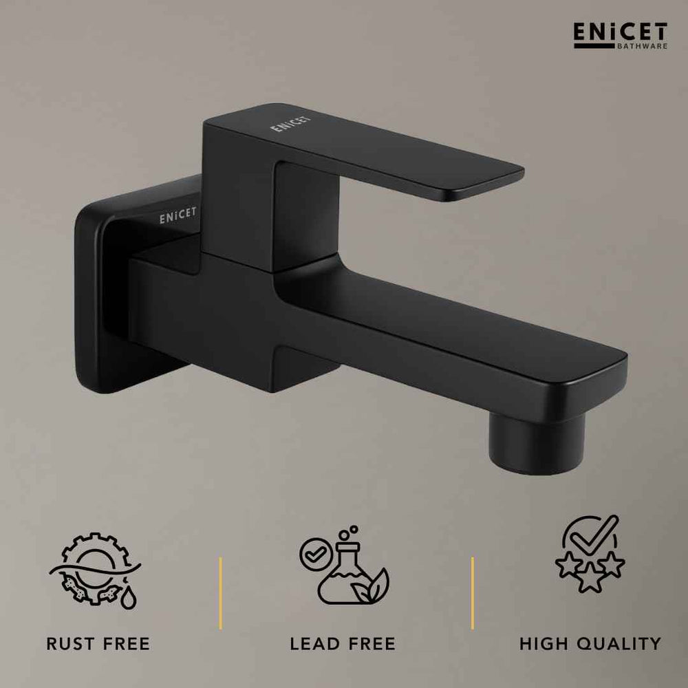 Black Brass Tap for Bathroom - ENICET Long Body Bib Cock