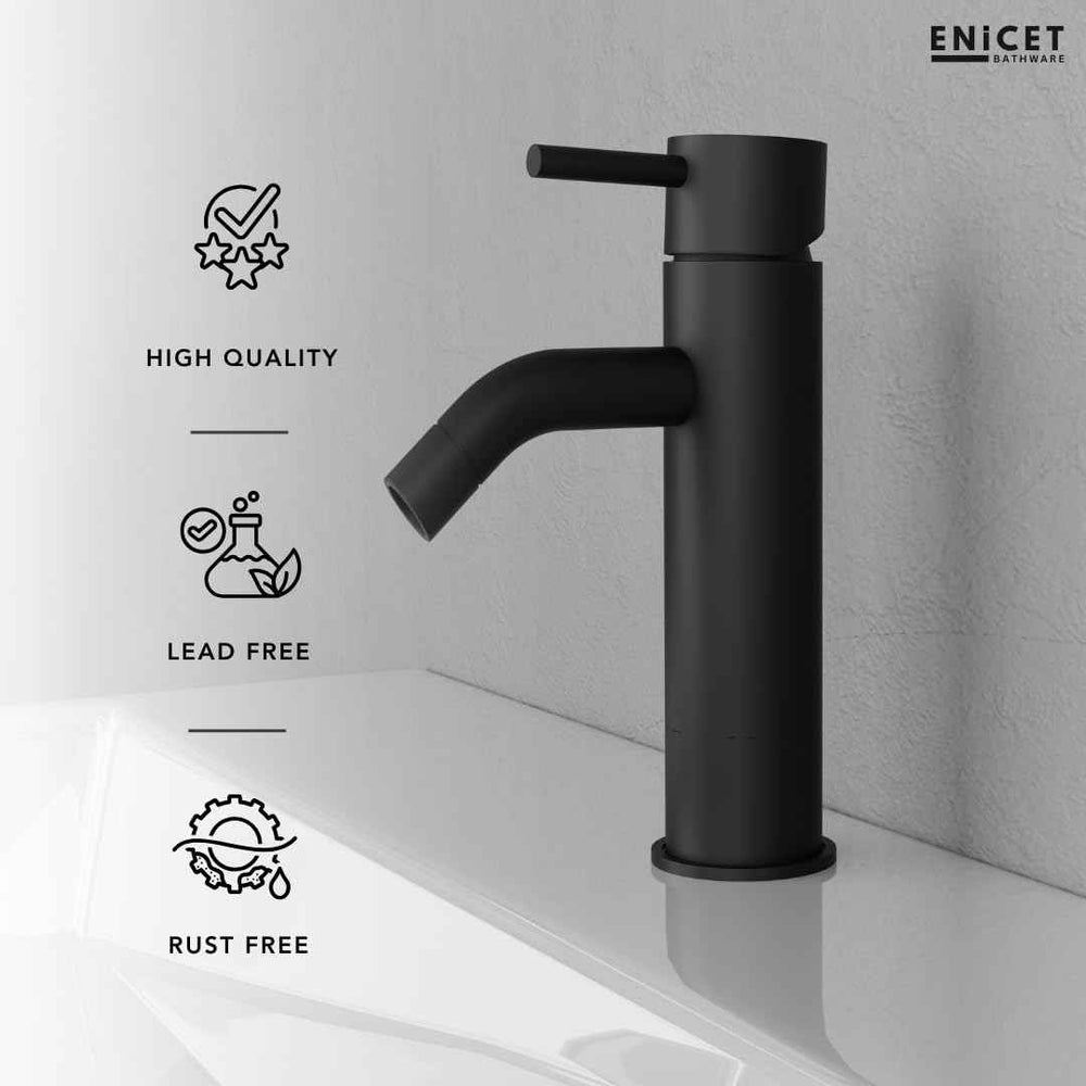 Brass Single Lever Basin Mixer - ENICET 6 Inch Black Basin Tap