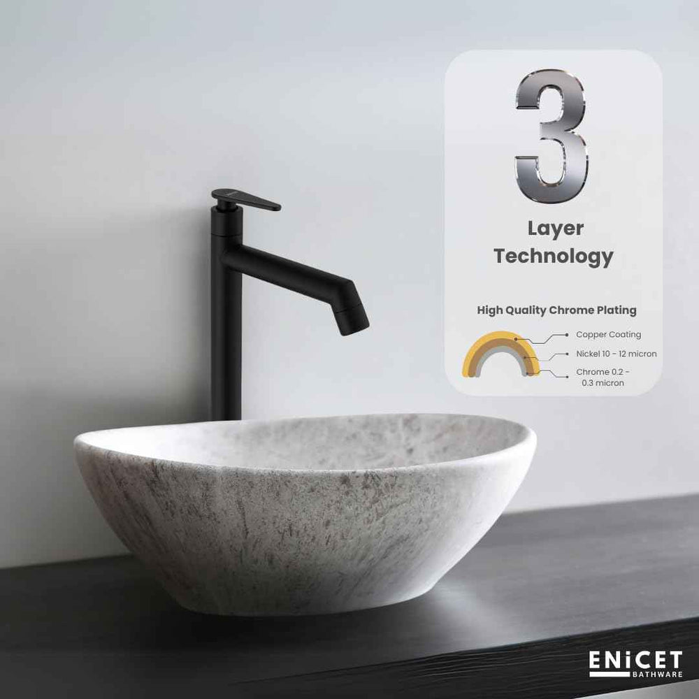 High Neck Pillar Tap - ENICET 12 Inch SS-304 Chrome Basin Tap