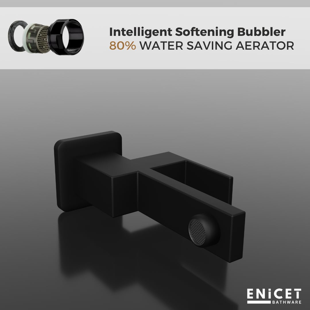 ENICET Brass Tap for Bathroom, with Wall Flange,Brass Bib Cock Long Body, Made Black, 7 Years Warranty, Foam Flow, Bathroom Taps for Home, Water Tap Wall Mounted