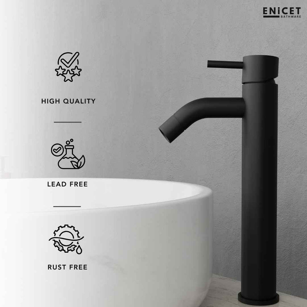 Black Basin Mixer Tap 12 Inch - Single Lever Brass Pillar Cock | Hot Cold Water Mixer