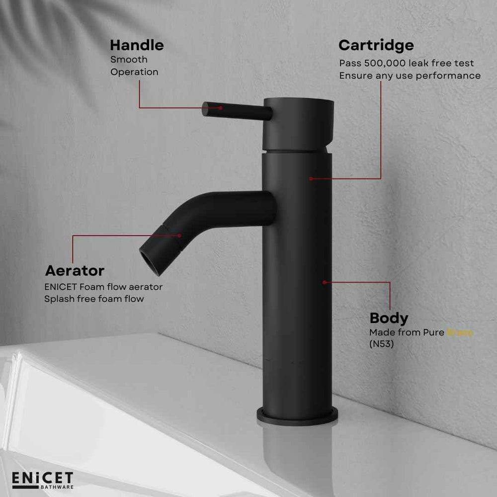 Brass Single Lever Basin Mixer - ENICET 6 Inch Black Basin Tap