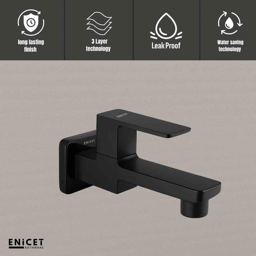 Black Brass Tap for Bathroom - ENICET Long Body Bib Cock