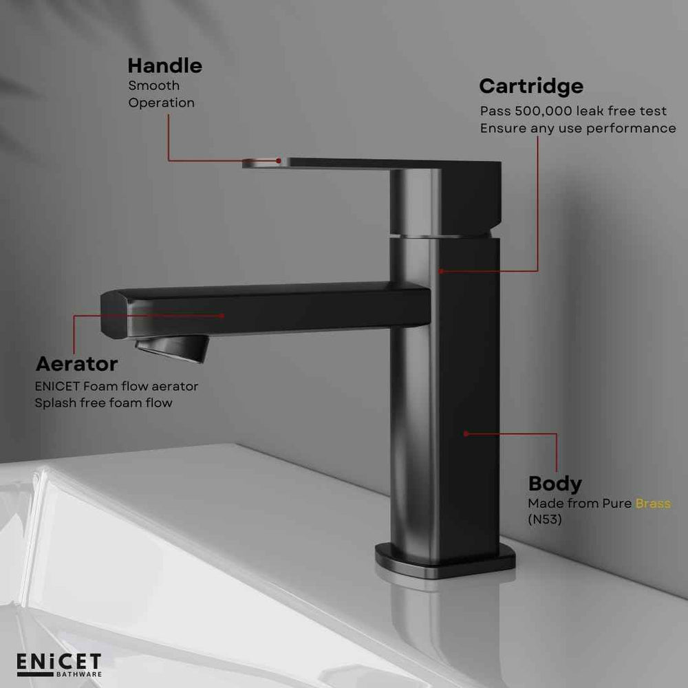 Black Basin Mixer Tap 6 Inch - Single Lever Brass Pillar Cock | Hot Cold Water Mixer