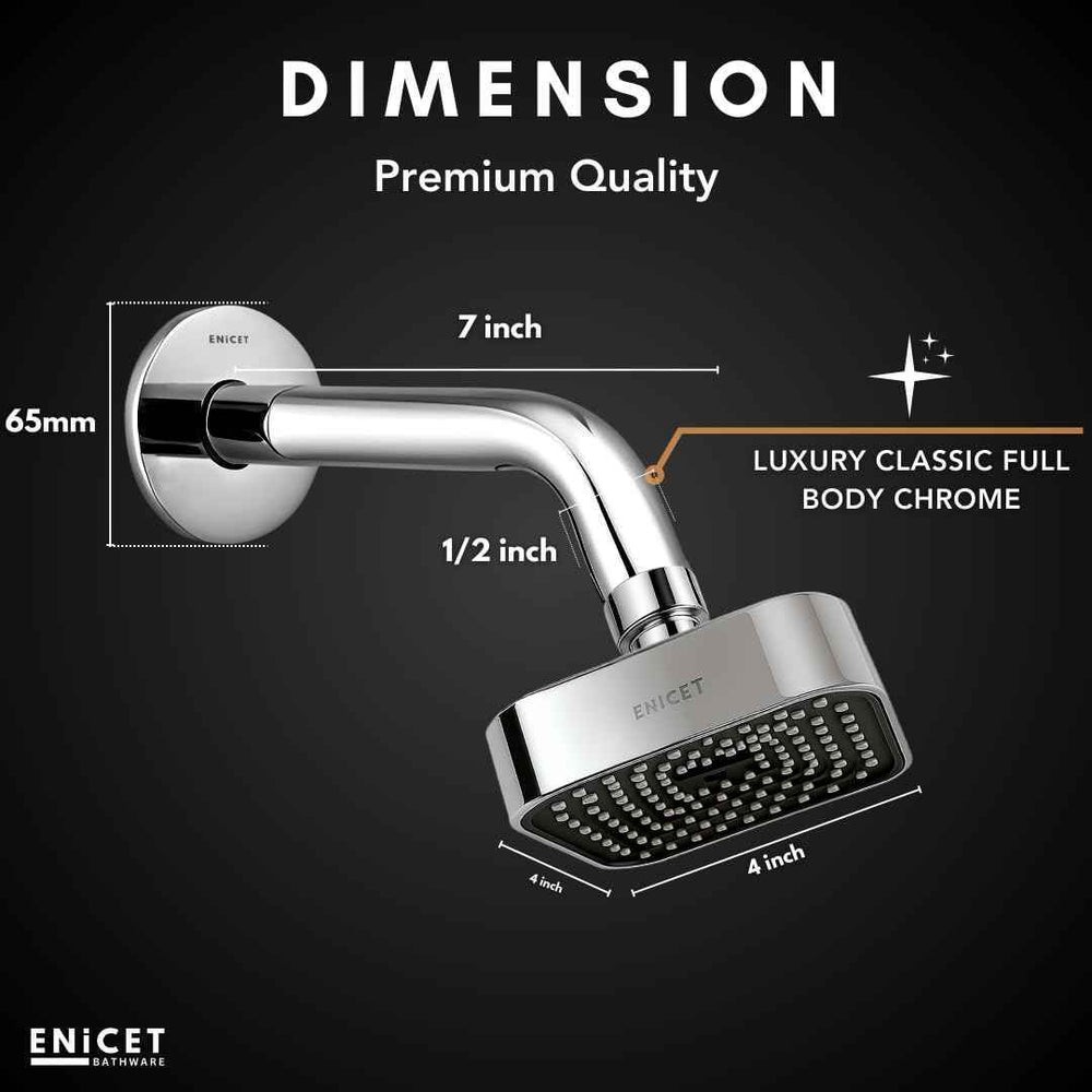 Black Overhead Rain Shower - ENICET 4 Inch Square ABS Head