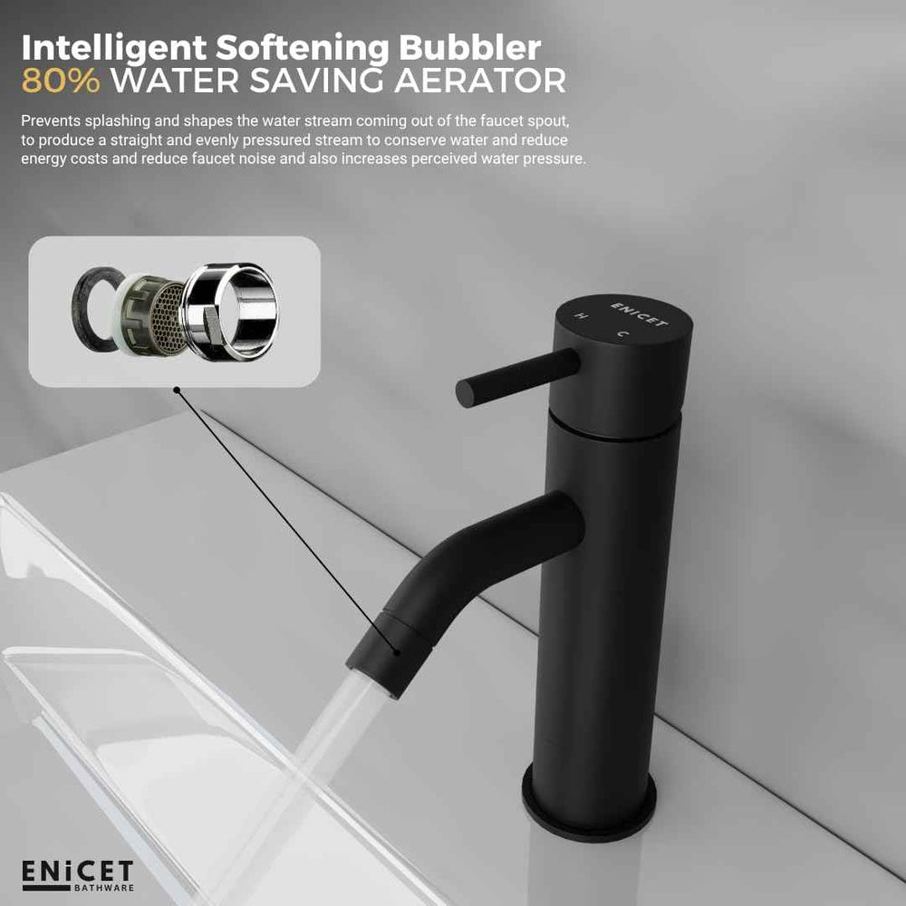 Brass Single Lever Basin Mixer - ENICET 6 Inch Black Basin Tap