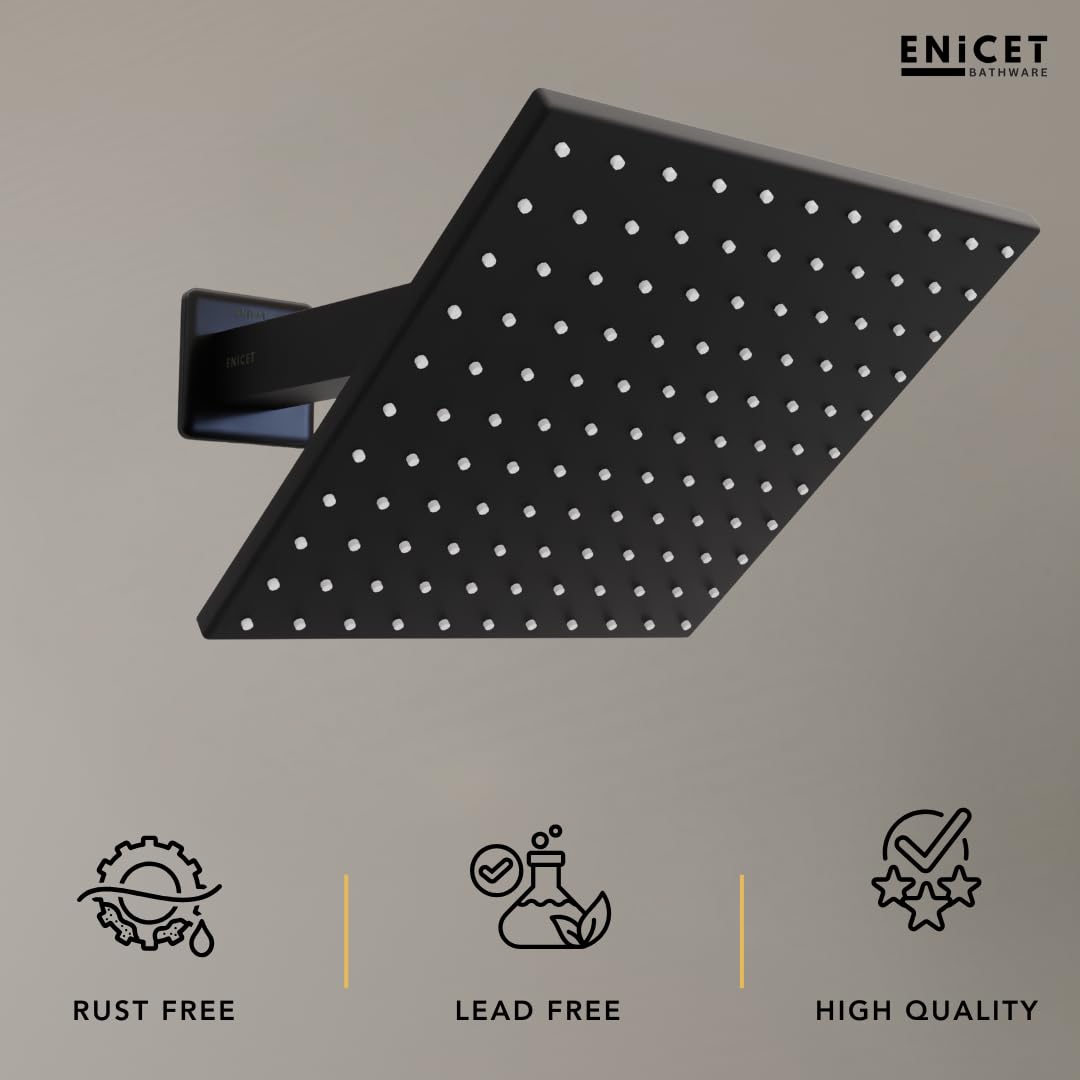 Enicet Shower With Arm, High Pressure Shower, Stainless Steel, Shower Head For Bathroom, Bathroom Shower Set Made Black 6X6
