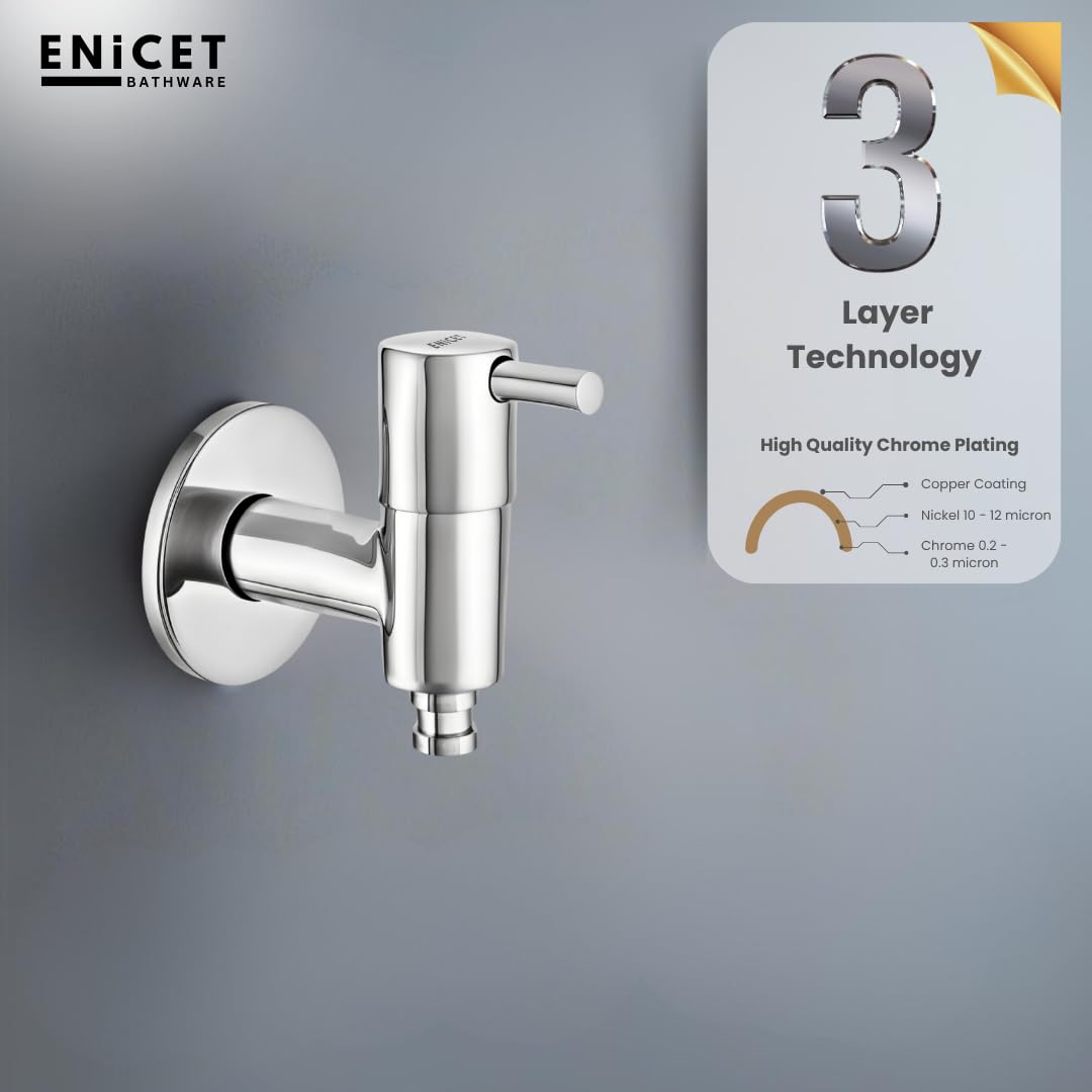 ENICET Washing Machine Tap with Wall Flange, Brass, 7 Years Warranty, Bib Cock for Bathroom, Washing Machine Tap (ABNS105)