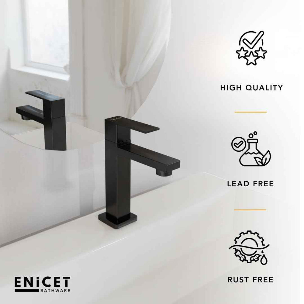 Matte Black Basin Tap - ENICET 6 Inch High Neck Pillar Cock