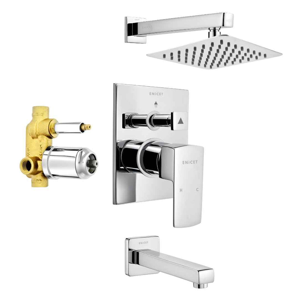 Enicet High Flow Single Lever Diverter Set, 6 Inch Overhead Shower Shower, Rain Flow Overhead Shower,rust-resistant, Chrome Plated, Bathroom Shower System, Bathroom Mixer Tap, Full Set
