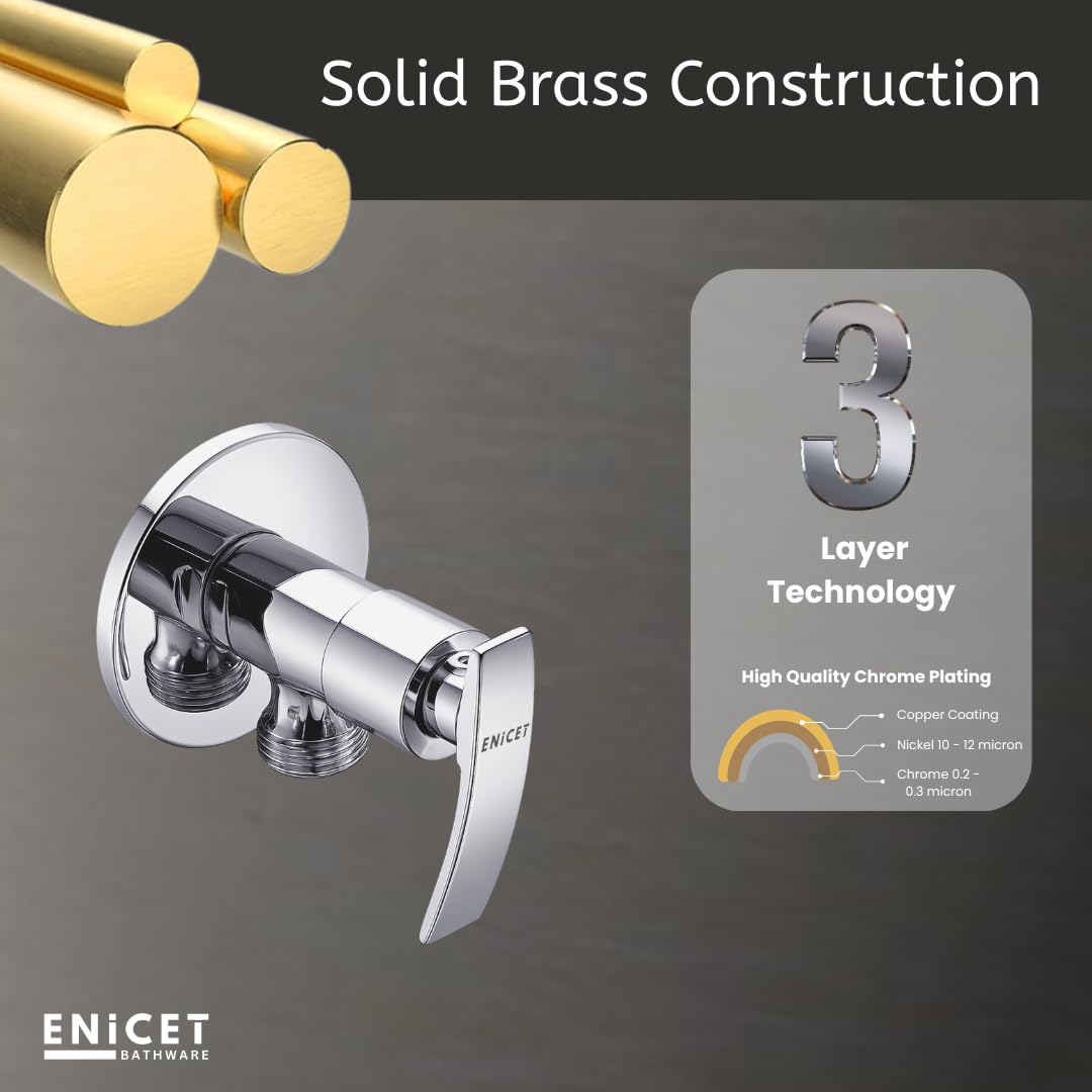 ENICET Brass Angle Valve with Wall Flange, Angle Wall for Bathroom and wash Basin (PACK OF 8)