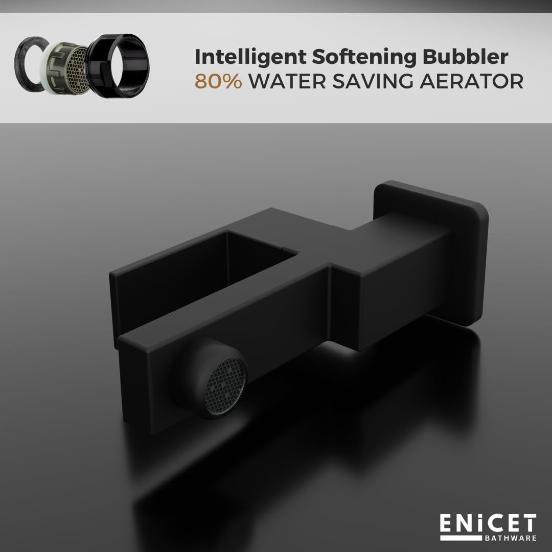 ENICET Brass Tap for Bathroom, with Wall Flange,Brass Bib Cock Short Body, Made Black, 7 Years Warranty, Foam Flow, Bathroom Taps for Home, Water Tap Wall Mounted