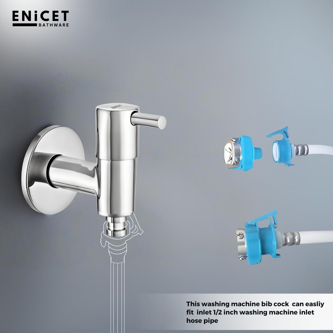 ENICET Washing Machine Tap with Wall Flange, Brass, 7 Years Warranty, Bib Cock for Bathroom, Washing Machine Tap (ABNS105)