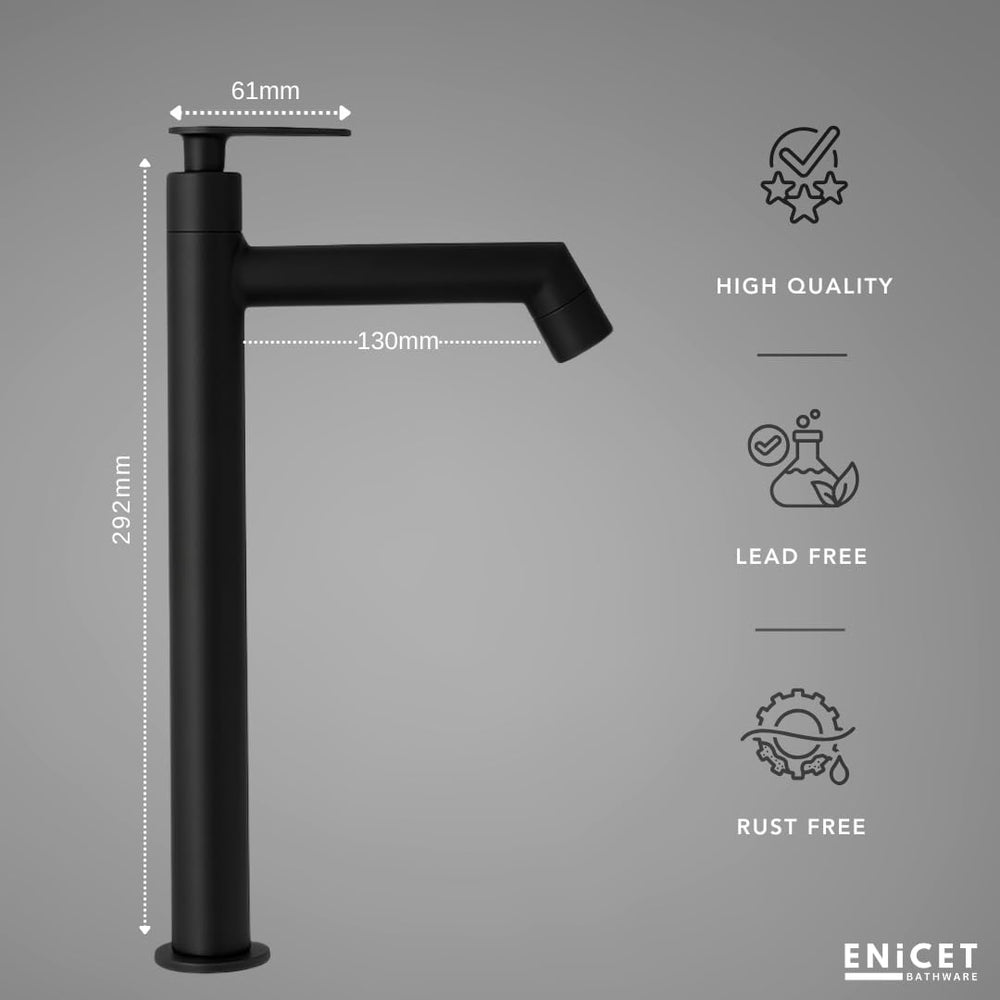 High Neck Pillar Tap - ENICET 12 Inch SS-304 Chrome Basin Tap - Enicet Bathware