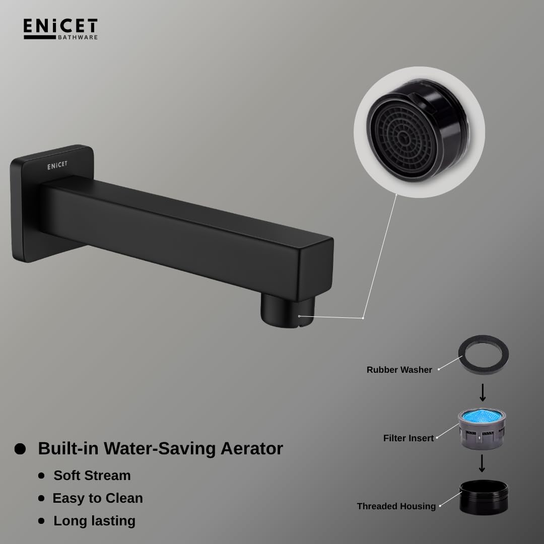 ENICET Stainless Steel Spout with Wall Flange, Bath Tub Spout for Bathroom, Diverter Tap for Bathroom,Made Black Foam Flow, SS-304