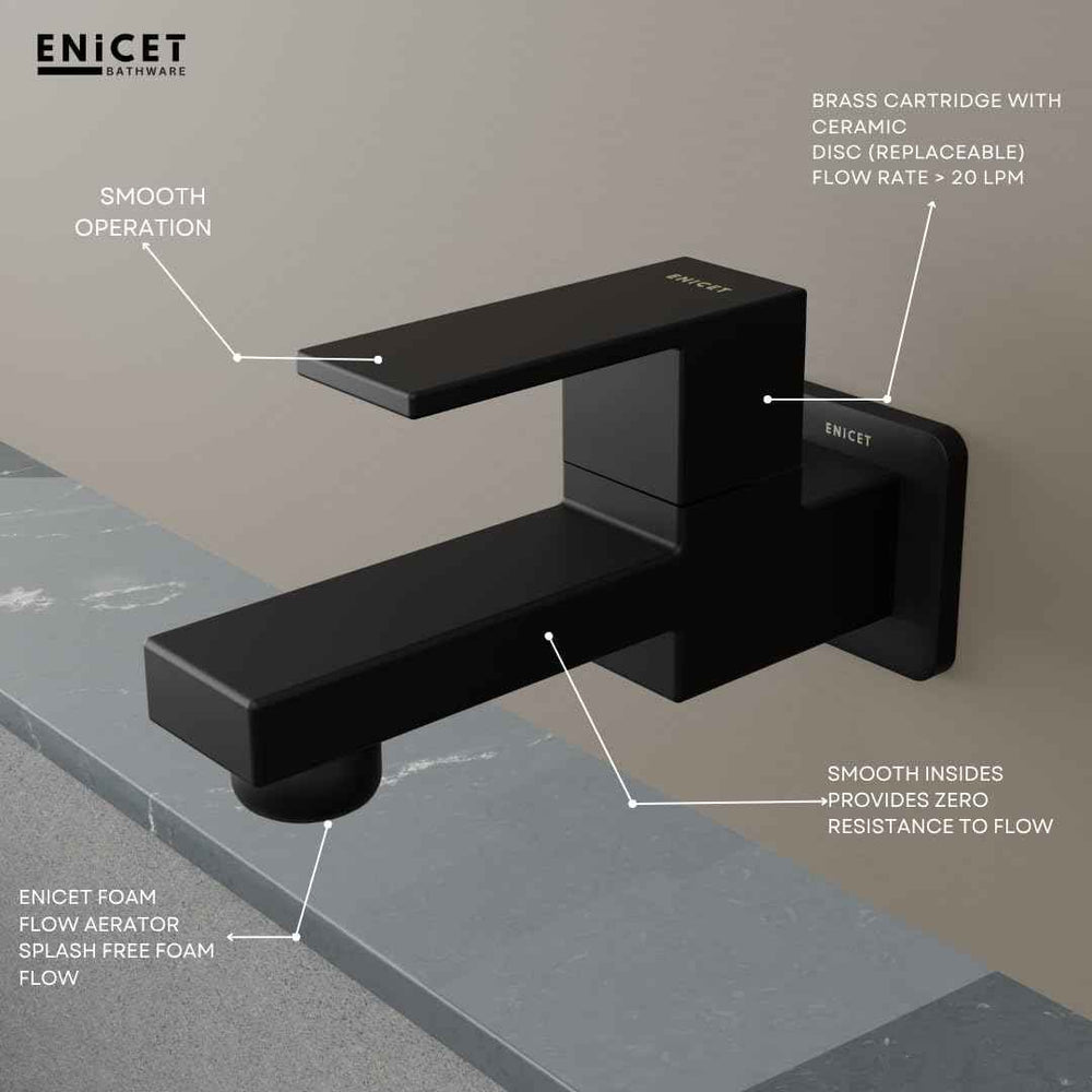 Black Brass Tap for Bathroom - ENICET Short Body Bib Cock
