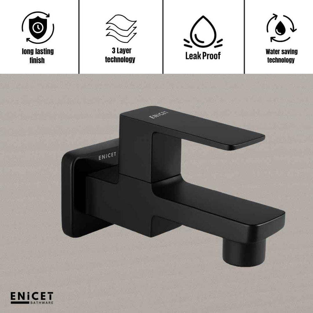 Black Brass Tap for Bathroom - ENICET Short Body Bib Cock
