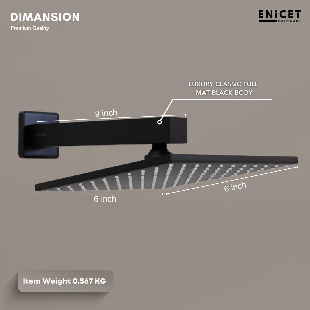 Enicet Shower With Arm, High Pressure Shower, Stainless Steel, Shower Head For Bathroom, Bathroom Shower Set Made Black 6X6