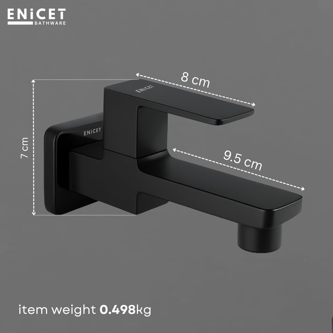 ENICET Brass Tap for Bathroom, with Wall Flange,Brass Bib Cock Long Body, Made Black, 7 Years Warranty, Foam Flow, Bathroom Taps for Home, Water Tap Wall Mounted