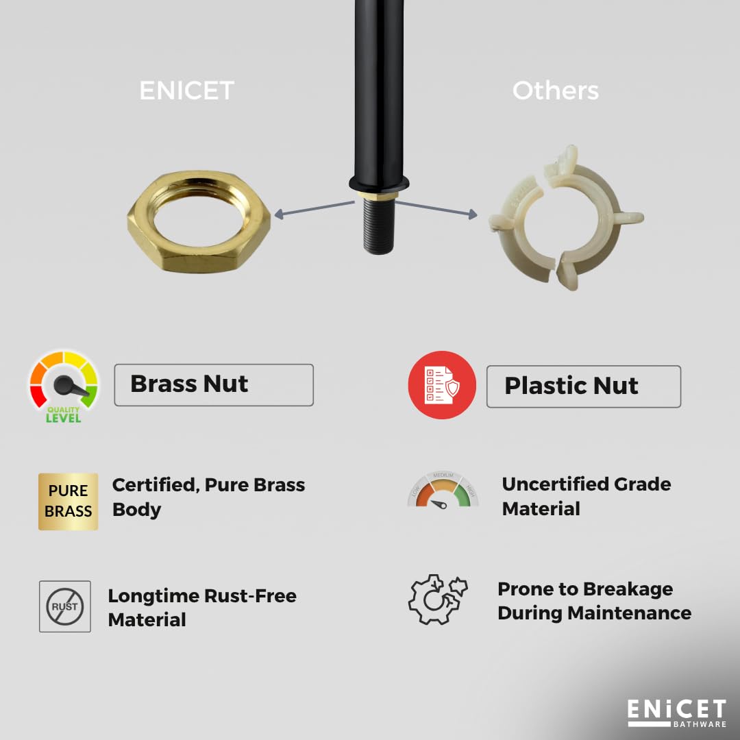 Enicet 12 Inch High Neck Pillar Tap, SS 304, Chrome Finish, 7 Years Warranty, Bathroom Table Top Wash Basin Tap for Home, 12 Inch Tall Extended Body Pillar Cock, Smooth Foam Flow