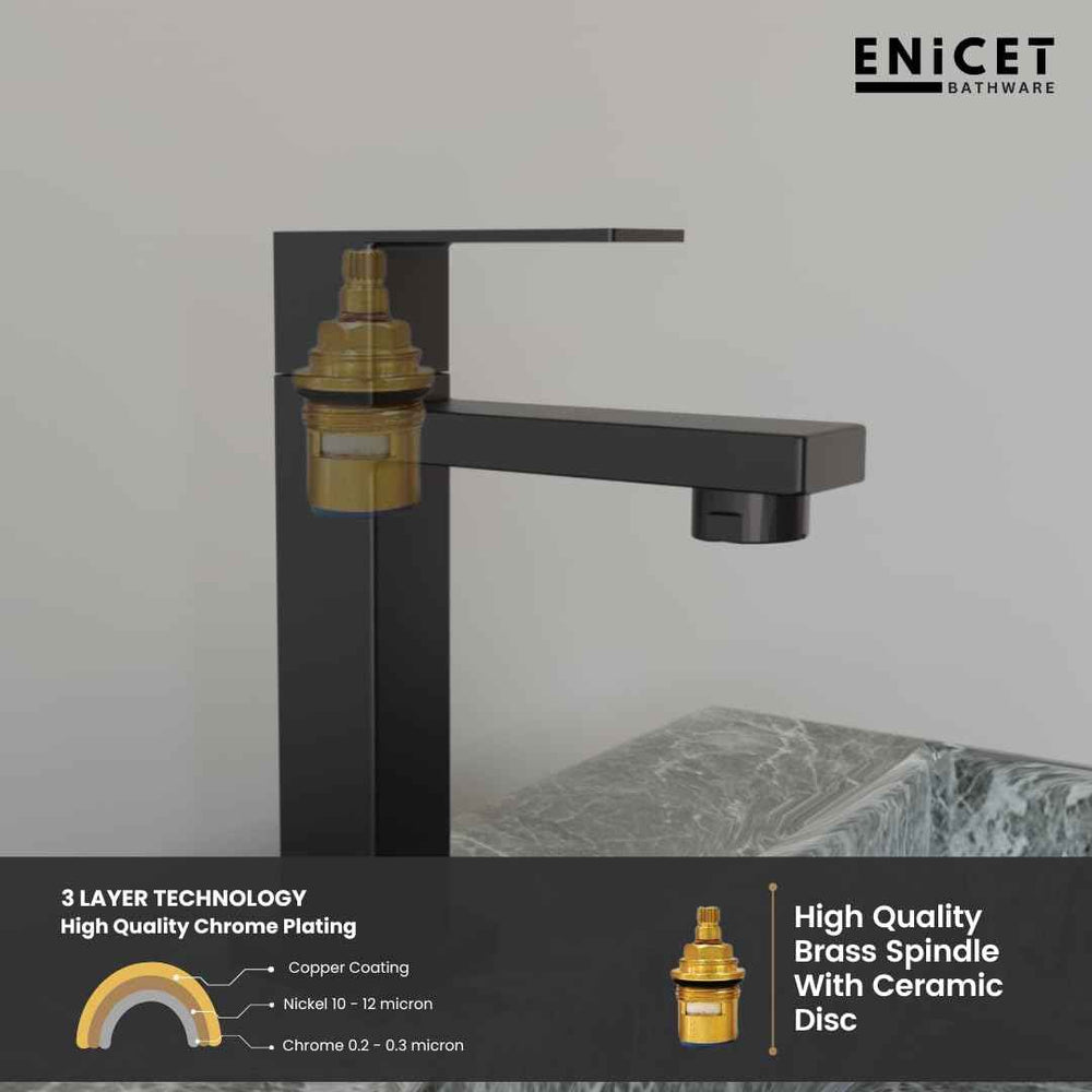 Matte Black Basin Tap - ENICET 6 Inch High Neck Pillar Cock
