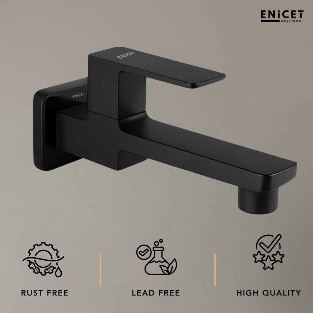 Black Wall Mounted Bathroom Tap - ENICET Brass Extra Long Bib Cock