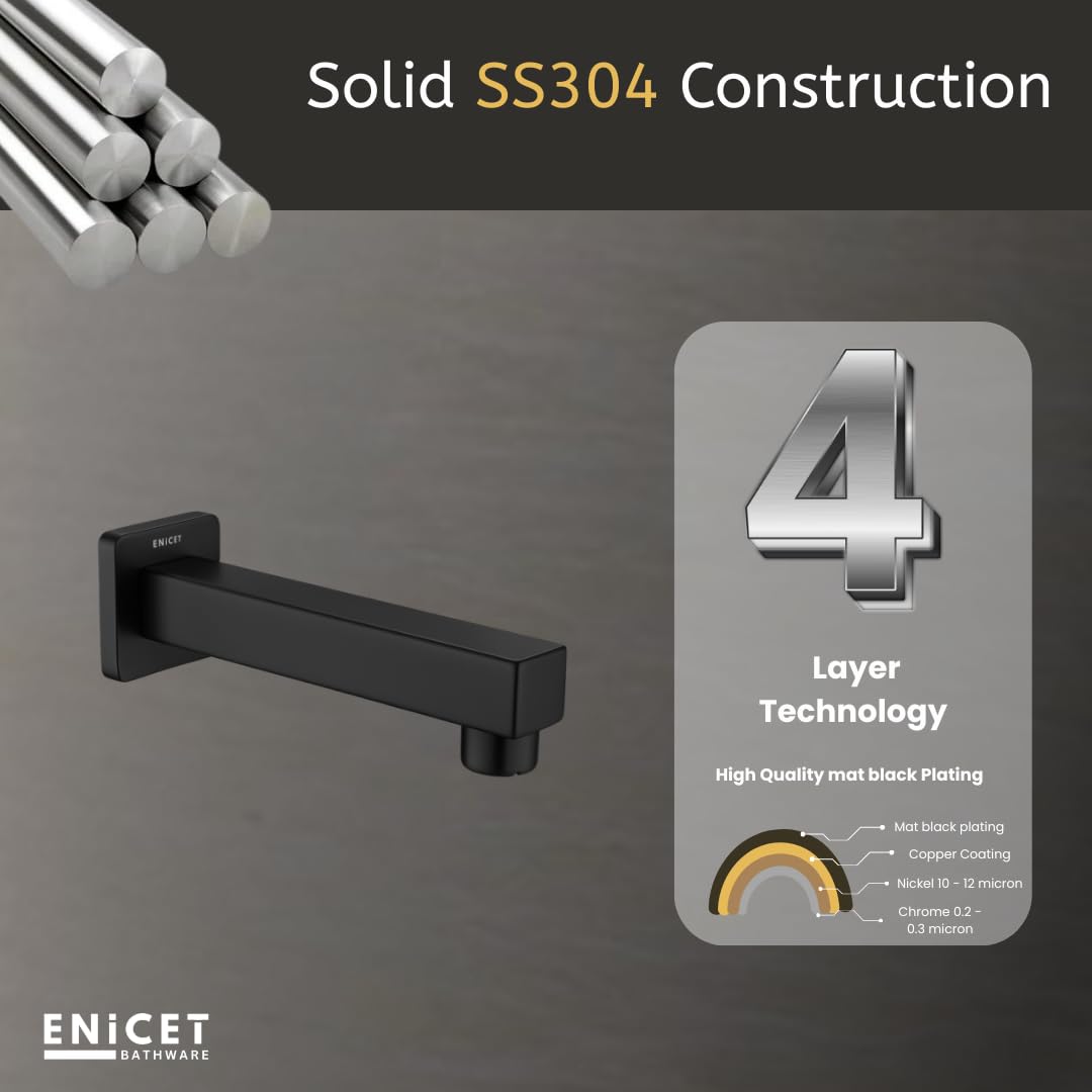 ENICET Stainless Steel Spout with Wall Flange, Bath Tub Spout for Bathroom, Diverter Tap for Bathroom,Made Black Foam Flow, SS-304