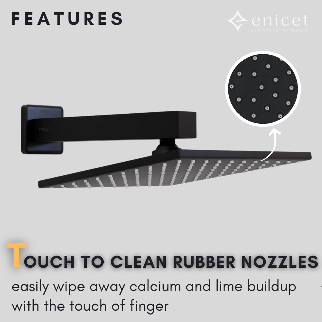 Enicet Shower With Arm, High Pressure Shower, Stainless Steel, Shower Head For Bathroom, Bathroom Shower Set Made Black 6X6