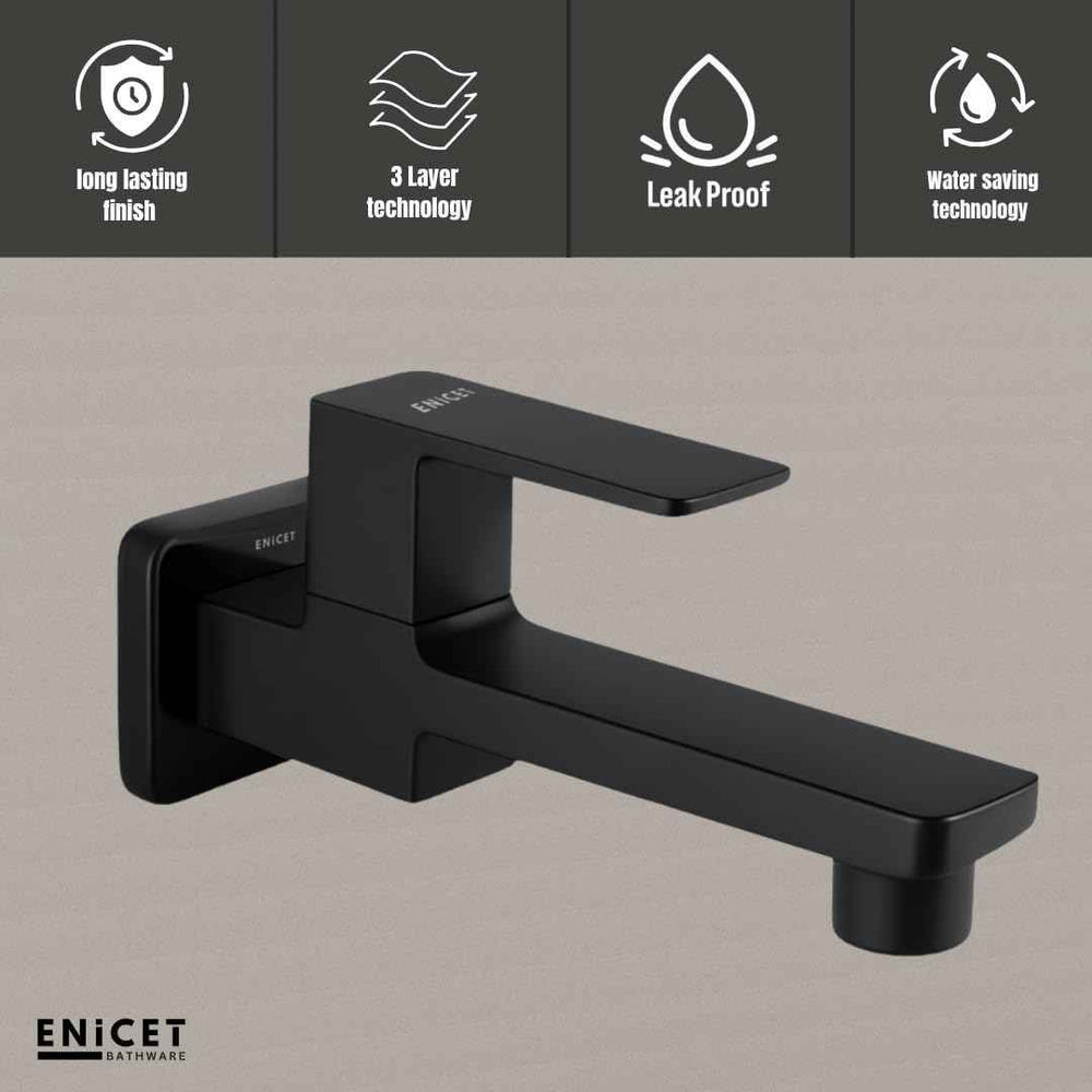 Black Wall Mounted Bathroom Tap - ENICET Brass Extra Long Bib Cock