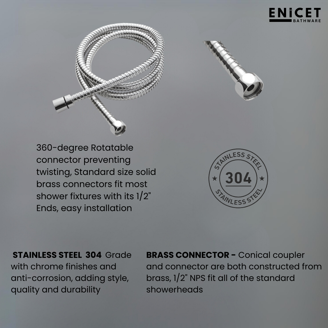 Enicet Brass Wall Mixer With Hand Shower, Chrome Finish, 5 Function Hand Shower with Crutch, 1.5 Meter Tube, Wall Mixer with Telephonic Shower, Bathroom Shower Set
