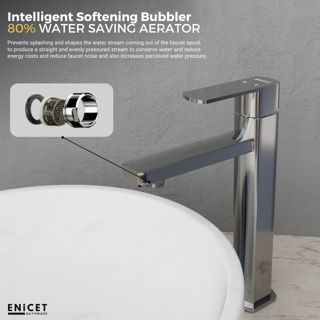 ENICET rust-resistant Single Lever Basin Mixer, 12 Inch Long Body, Chrome Finish, Hot and Cold Water Mixer Tap, 7 Years Warranty, Bathroom Wash Basin Tap