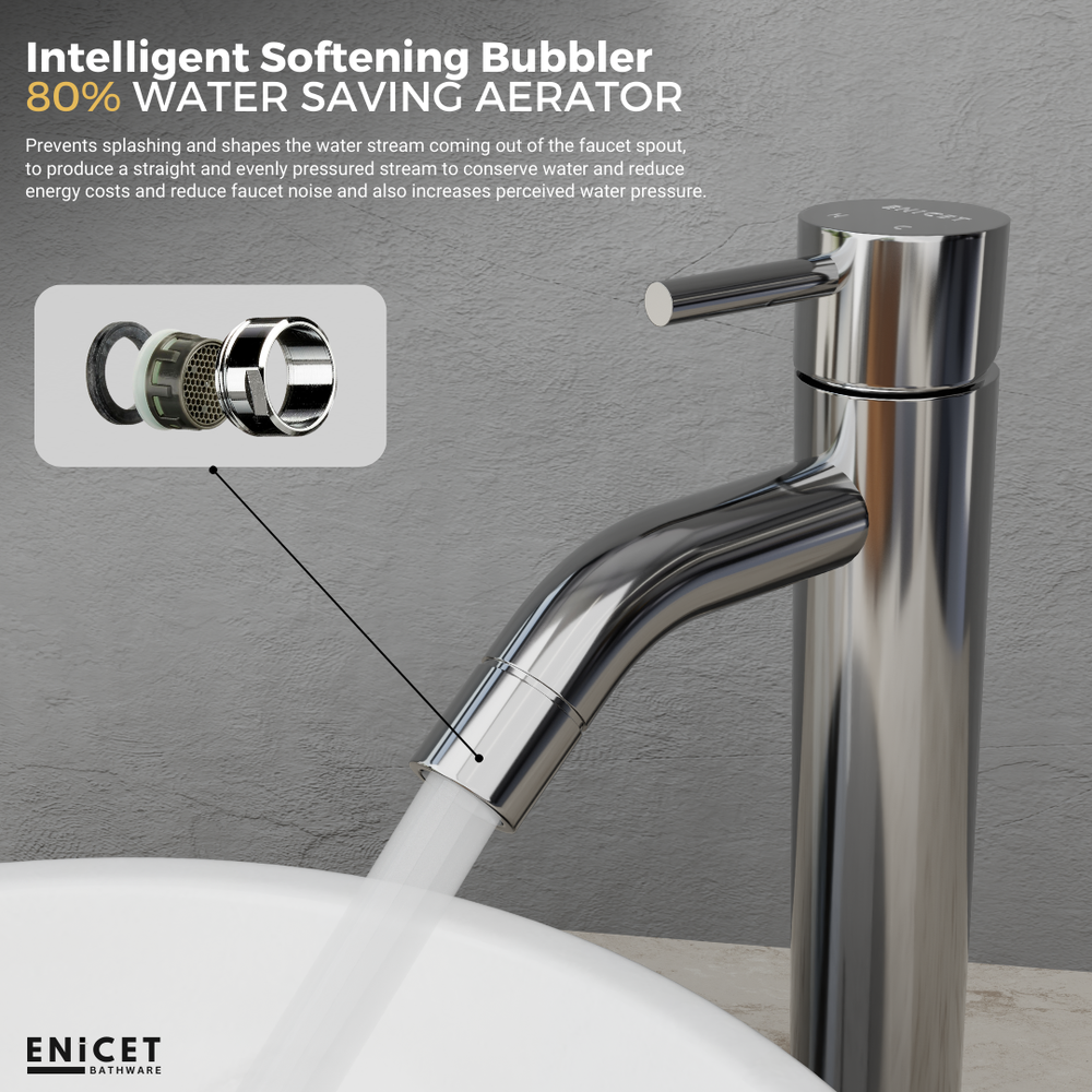 ENICET rust-resistant Single Lever Basin Mixer, 12 Inch Long Body, Chrome Finish, Hot and Cold Water Mixer Tap, 7 Years Warranty, Bathroom Wash Basin Tap - Enicet Bathware