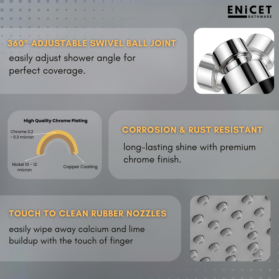 ENICET Brass Wall Mixer With Overhead Shower, 190mm Long Bend Pipe, Chrome Finish, Shower Set, Wall Mixer for Bathroom, Water Mixer Tap for Bathroom Full Set