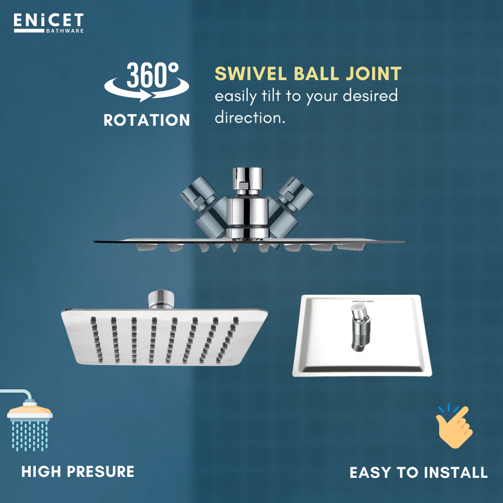 Enicet 6 Inch Rainfall Shower Head with Arm - Ultra Slim SS304 - Enicet Bathware