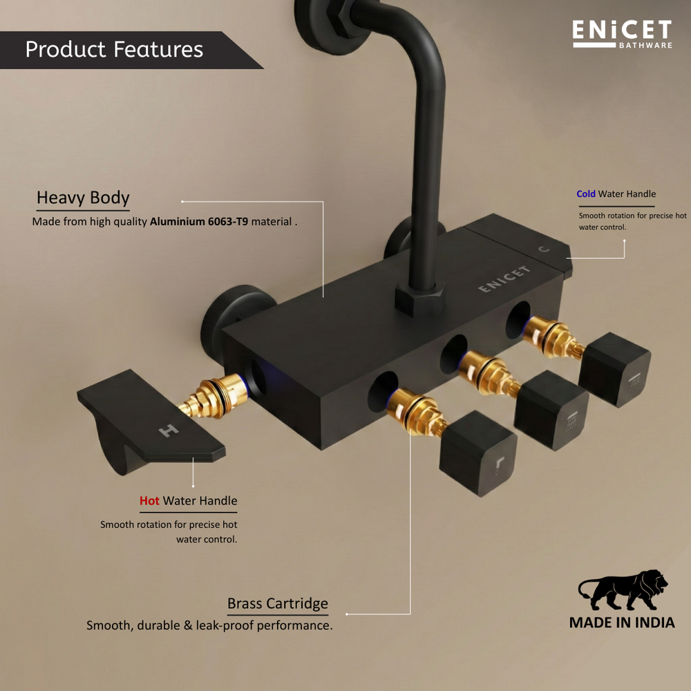 Matte Black Wall Mixer - ENICET Piano Aluminium Bathroom Tap - Enicet Bathware