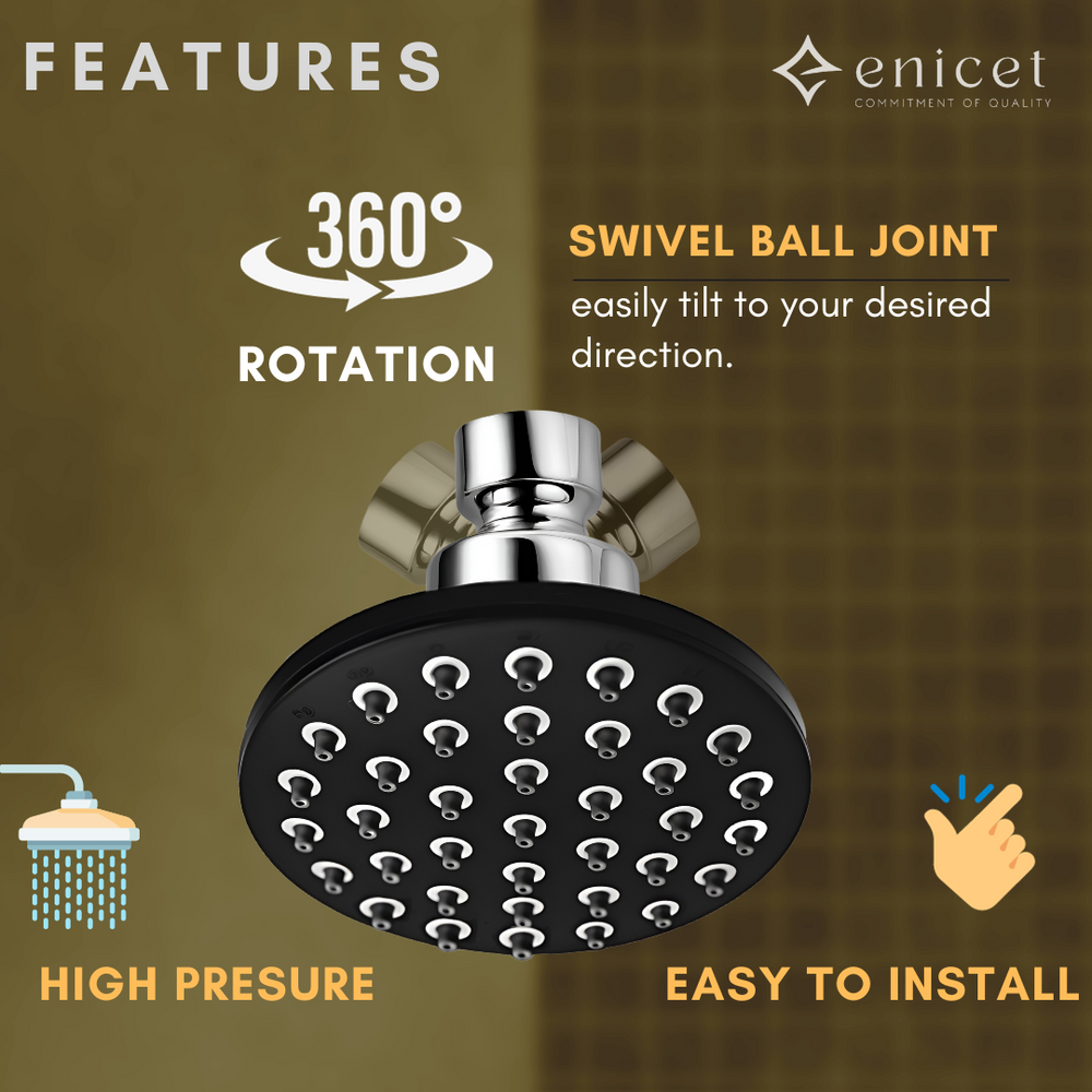 Overhead Round Shower Head - ENICET 4 Inch Chrome Rain Shower