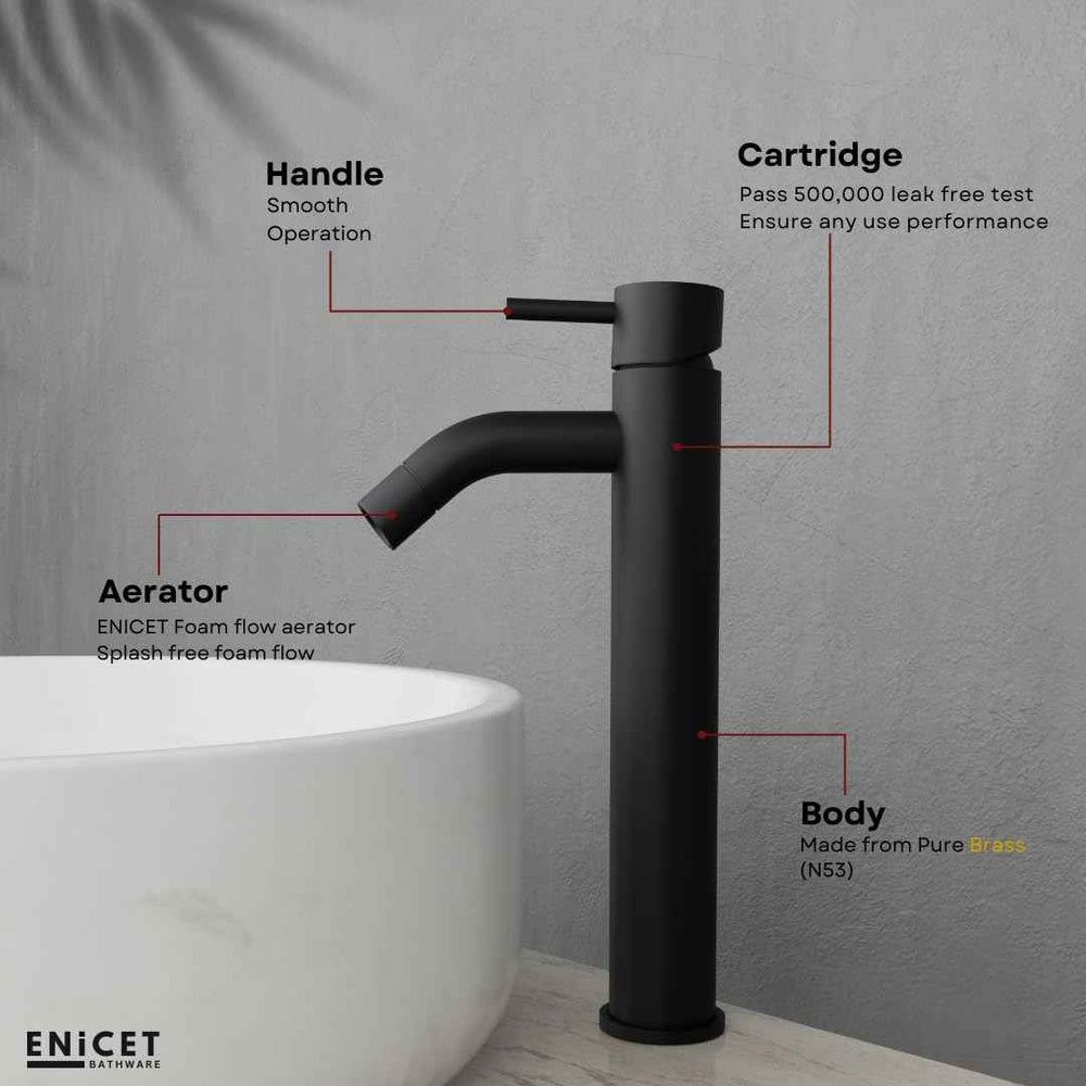 Black Basin Mixer Tap 12 Inch - Single Lever Brass Pillar Cock | Hot Cold Water Mixer