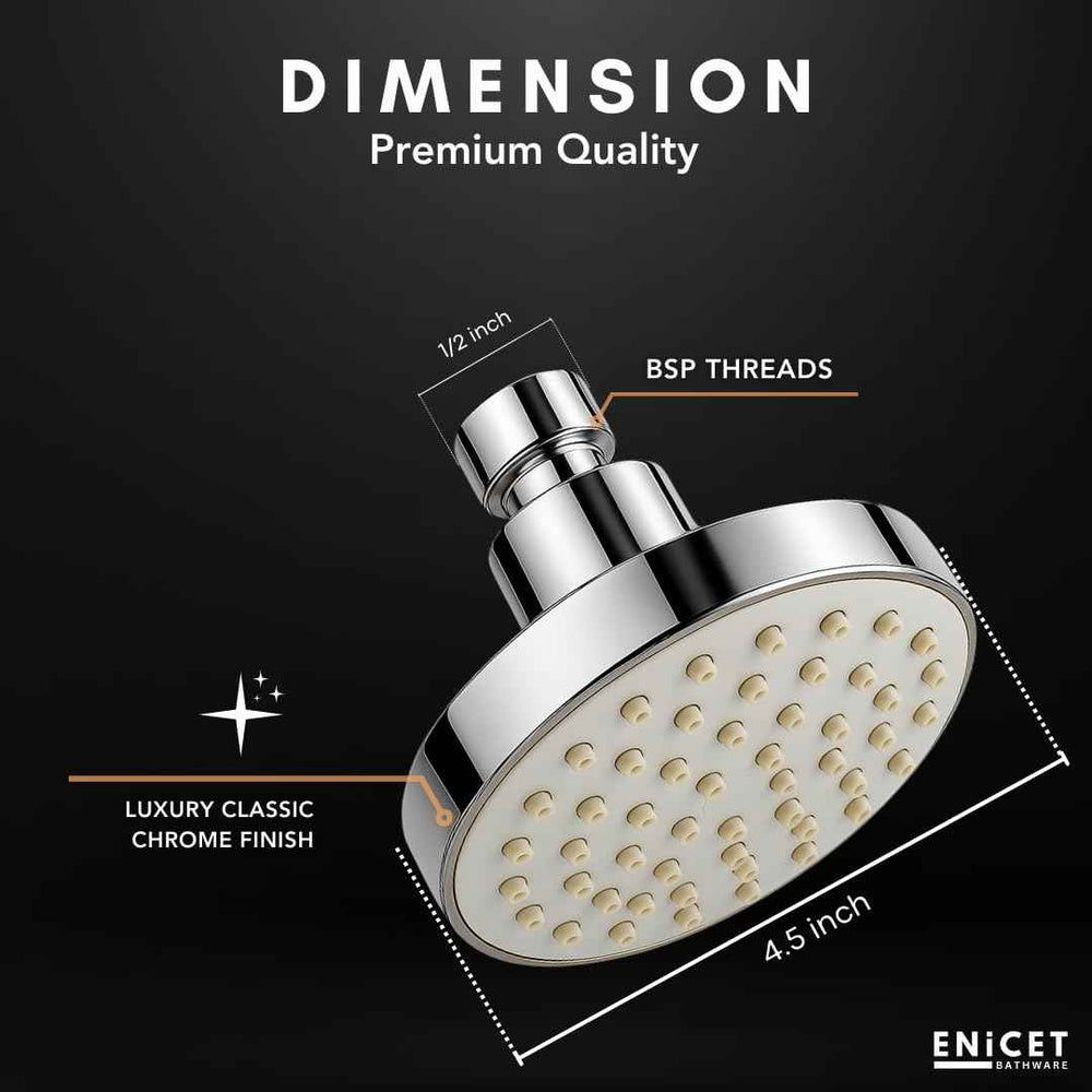 Round Rain Shower Head - ENICET 4 Inch Silver ABS Overhead Shower