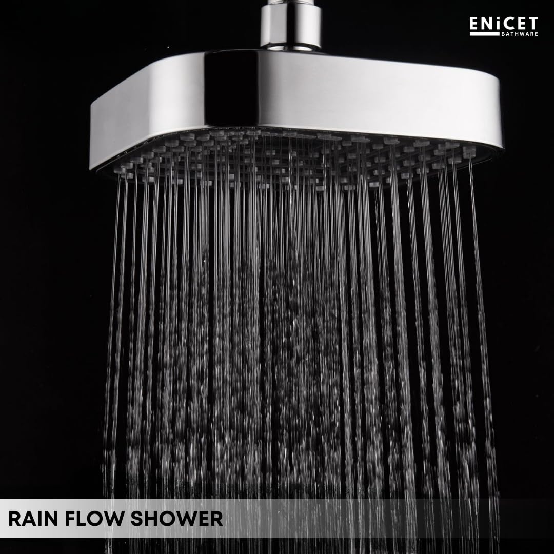 ENICET ABS Shower Head For Bathroom, 4 Inch Overhead Rain Shower, Soft Easy To Clean Rubber Nozzles, Without Arm, High Pressure Round Sawar, 1 Year Warranty (4 INCH SQUARE BLACk)