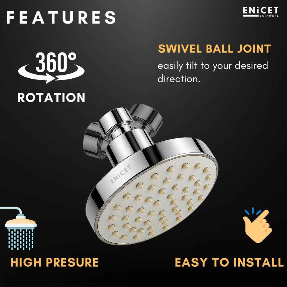 Round Rain Shower Head - ENICET 4 Inch Silver ABS Overhead Shower