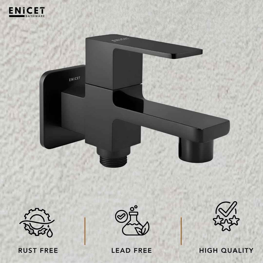 2 in 1 Black Bathroom Tap - ENICET Brass Two Way Bib Cock