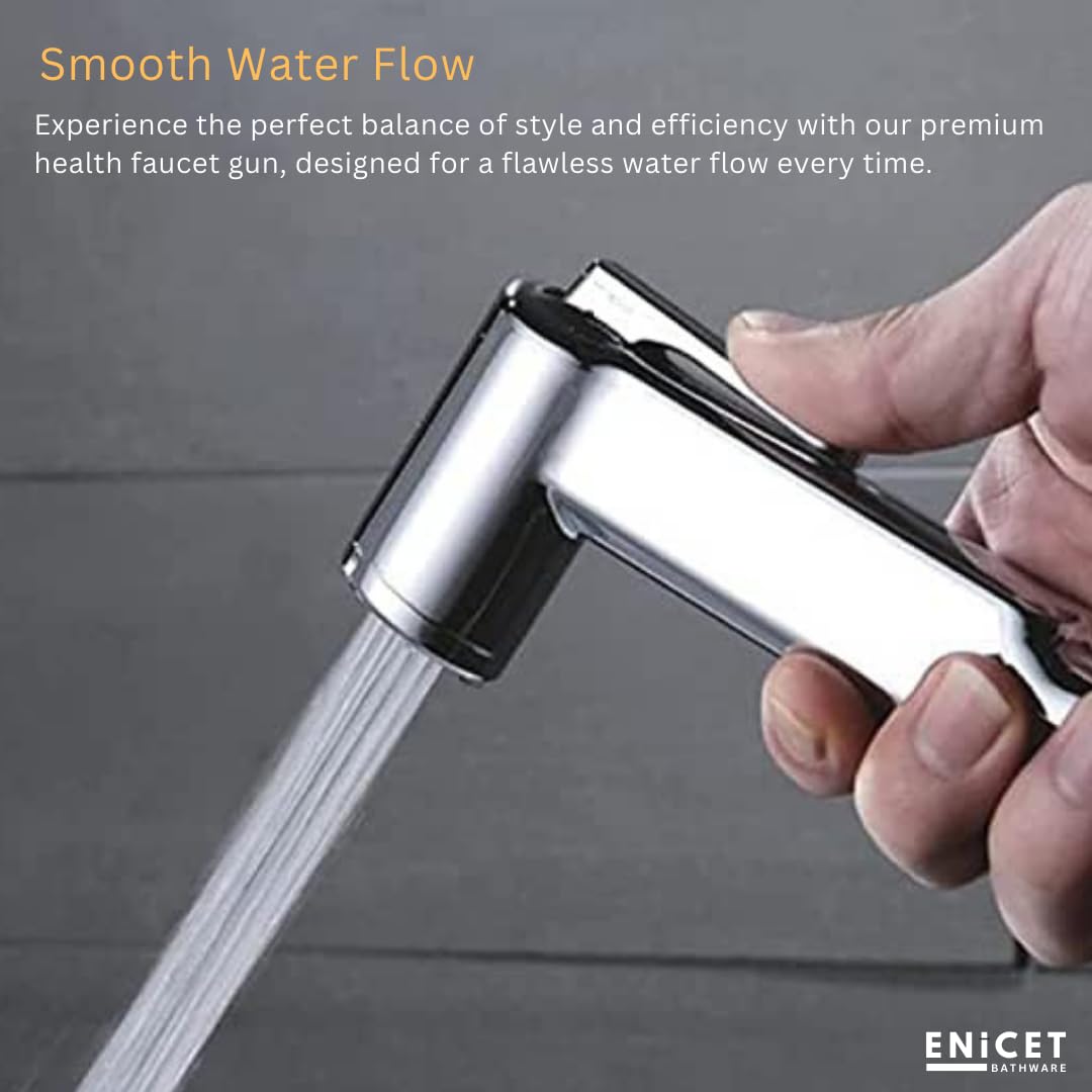ENICET Health Faucet Gun, ABS, Chrome Finish, Jet Spray Gun, Bidet Spray for Toilet, Toilet Accessories, Hand Bidet, Flush Gun, Faucet for Toilet