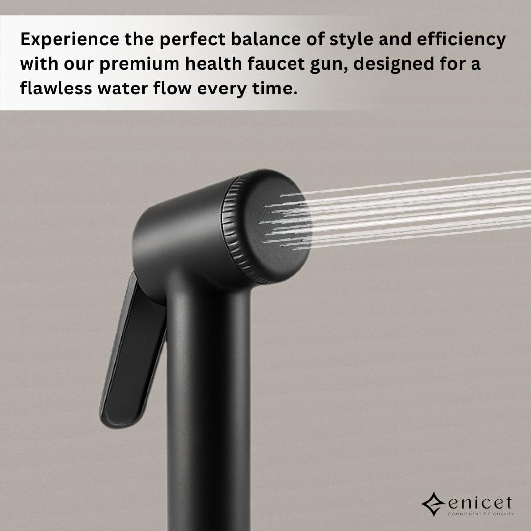 Enicet Health Faucet Gun with 1 Meter Stainless Steel Tube and Holder, Jet Spray for Toilet with Hose and Holder, Hand Jet Bidet Spray for Bathroom, Made Black(AEA180 BLACK)