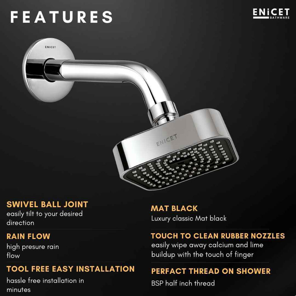 Black Overhead Rain Shower - ENICET 4 Inch Square ABS Head