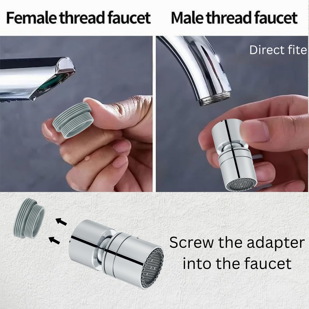 ENICET Tap Extension for Kitchen Sink, Dual Flow, Set of 2, Stainless Steel, 360 Degree Rotating, Smooth Foam Flow, Compatible for Male & Female Threads, Kitchen Tap Aerator Attachment (AEA10502)