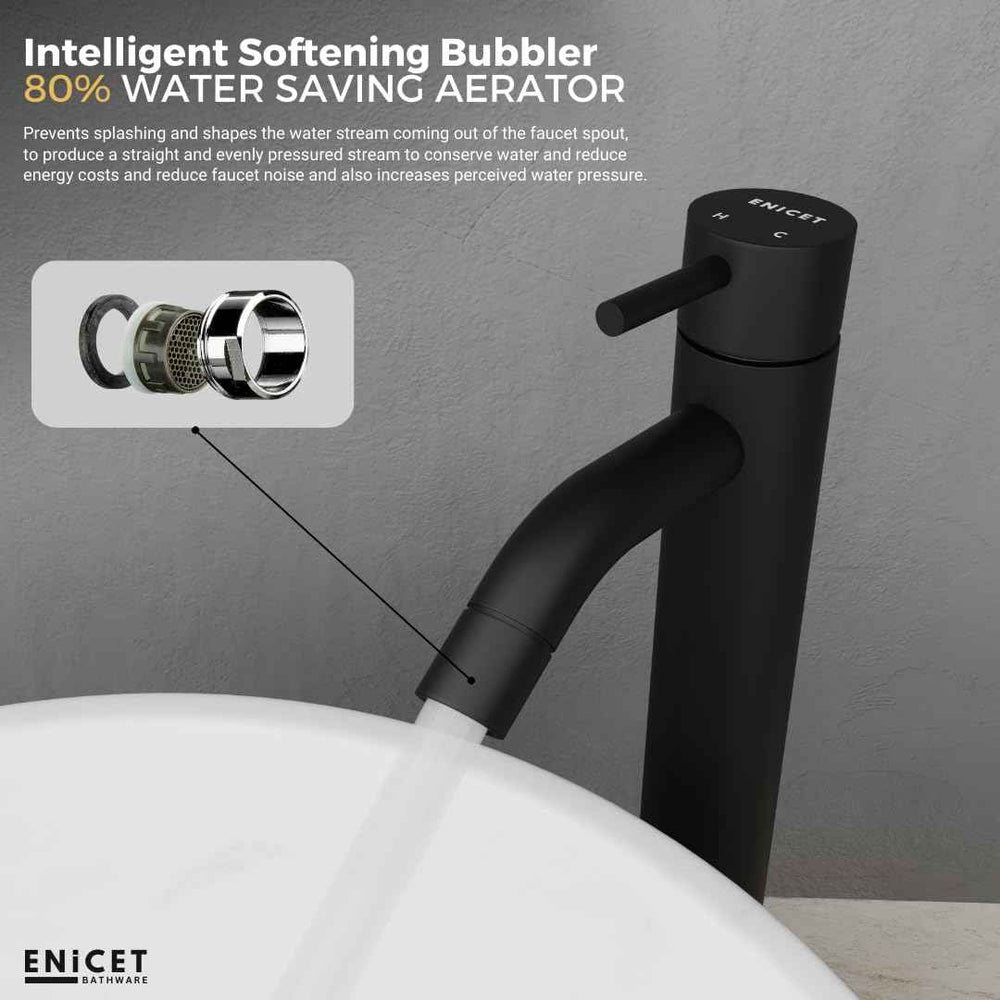 Black Basin Mixer Tap 12 Inch - Single Lever Brass Pillar Cock | Hot Cold Water Mixer