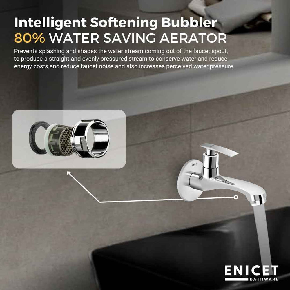 Brass Bib Cock Tap - ENICET Long Body Chrome Wall Mounted Faucet