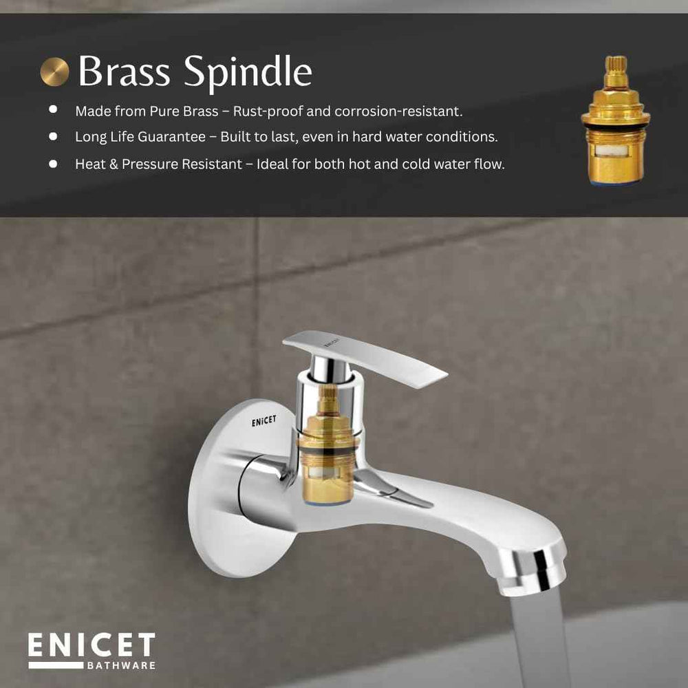 Brass Bib Cock Tap - ENICET Long Body Chrome Wall Mounted Faucet
